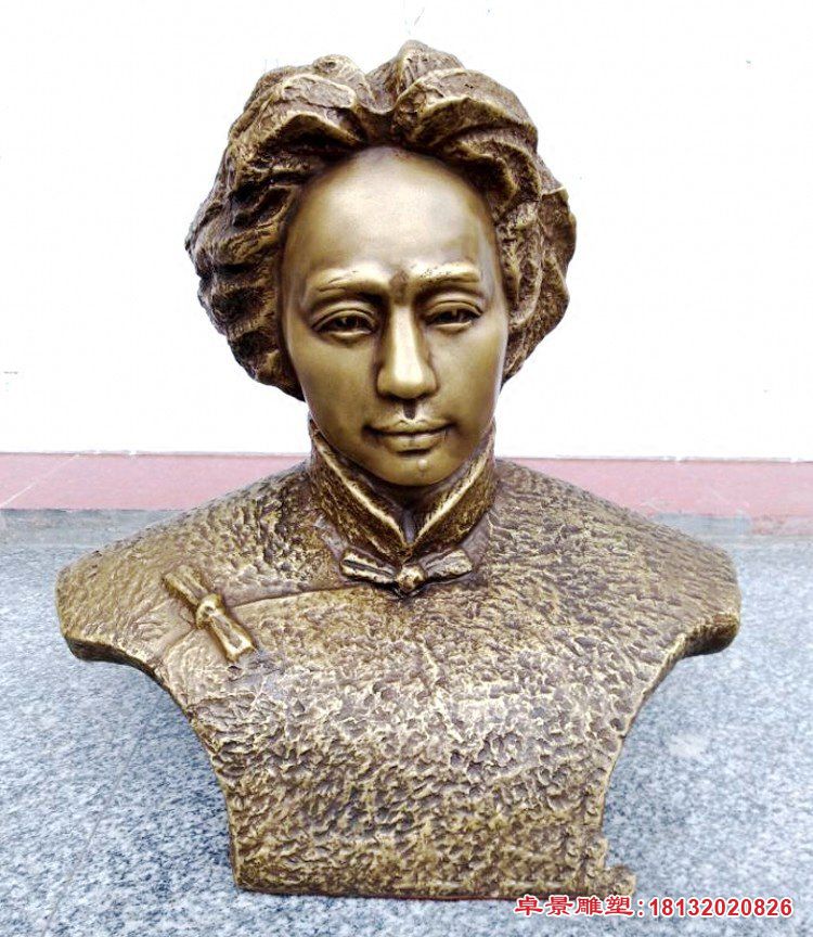 青年时期毛主席胸像，校园伟人铜雕