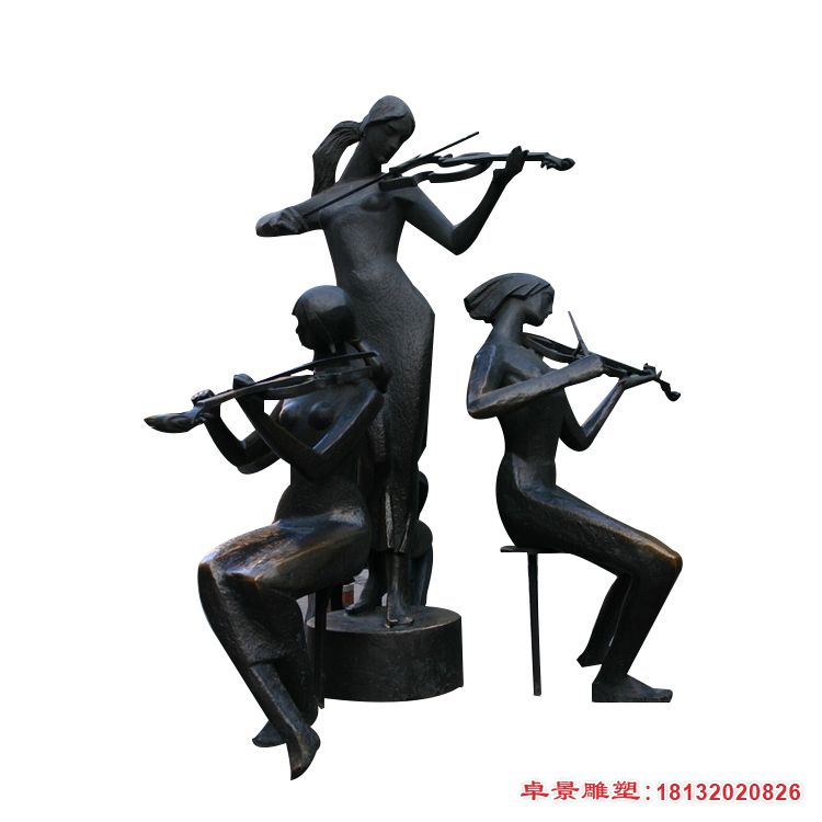 演奏乐器的女孩铜雕 