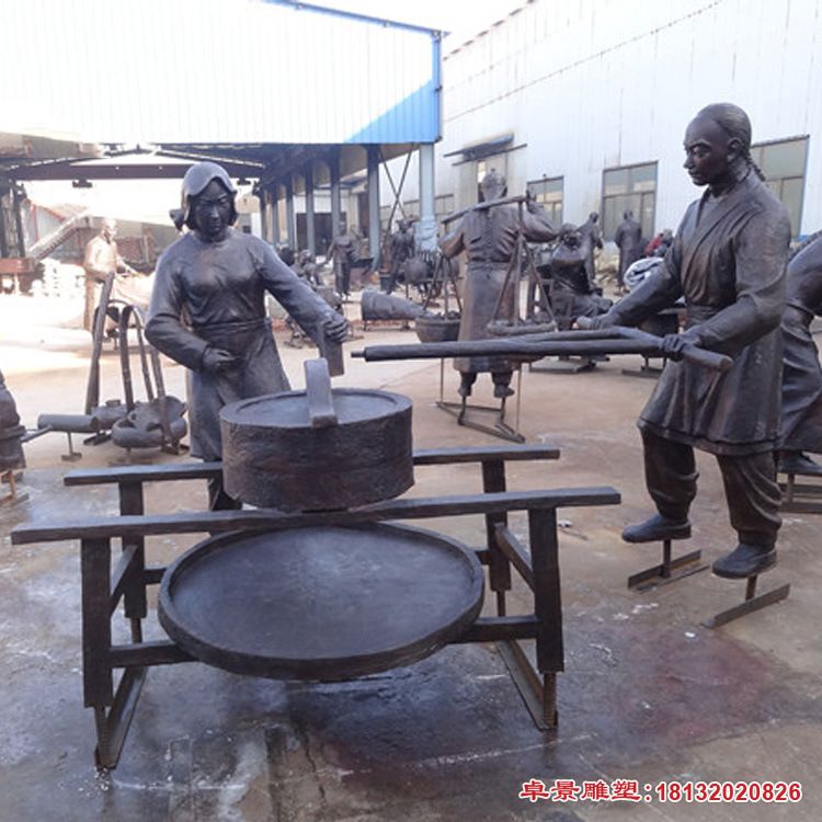铜雕城市街边磨豆浆人物雕塑