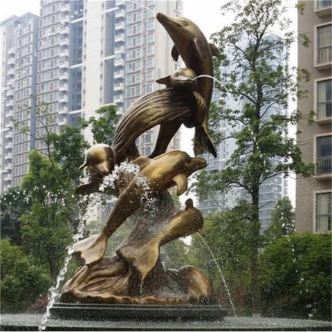小区海豚喷泉铜雕
