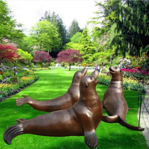 公园铜雕海狮动物