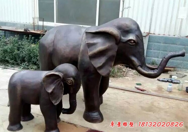 大象母子铜雕塑