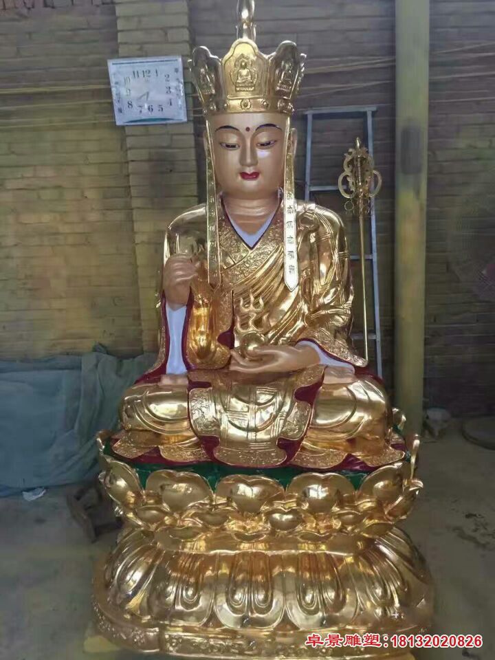铸铜贴金坐式地藏菩萨雕像