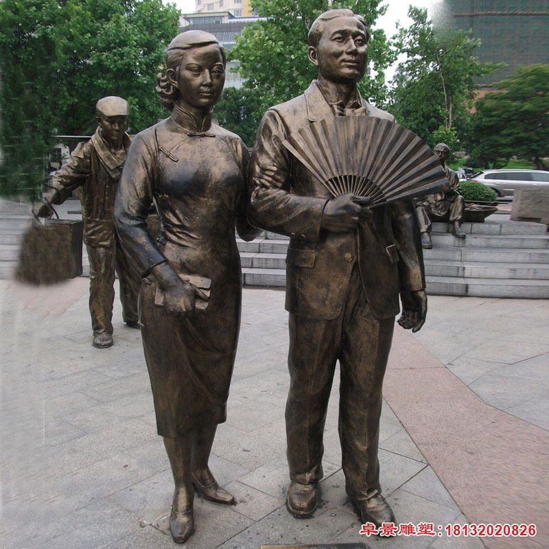 逛街夫妻人物铜雕