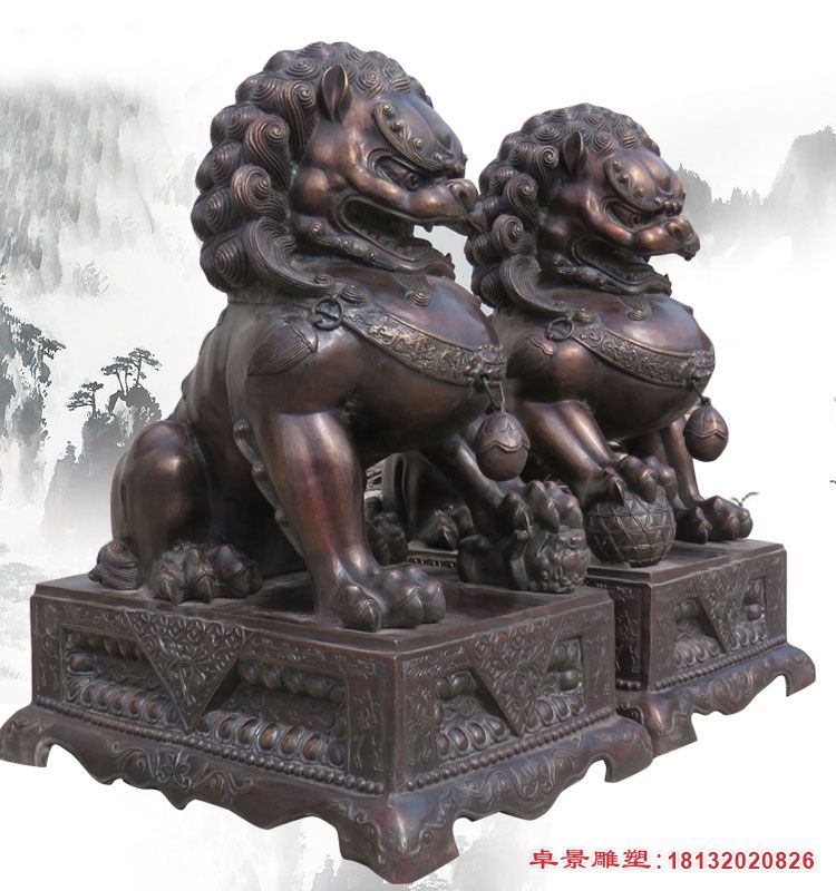 铸铜镇宅狮雕塑