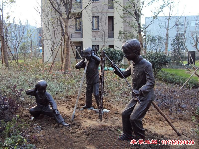 儿童放鞭炮铜雕