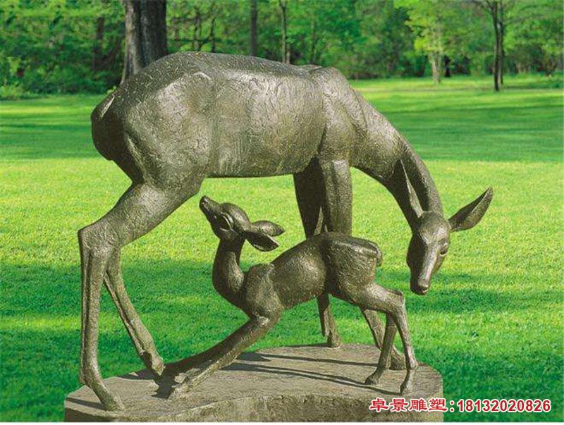 母子鹿动物铜雕