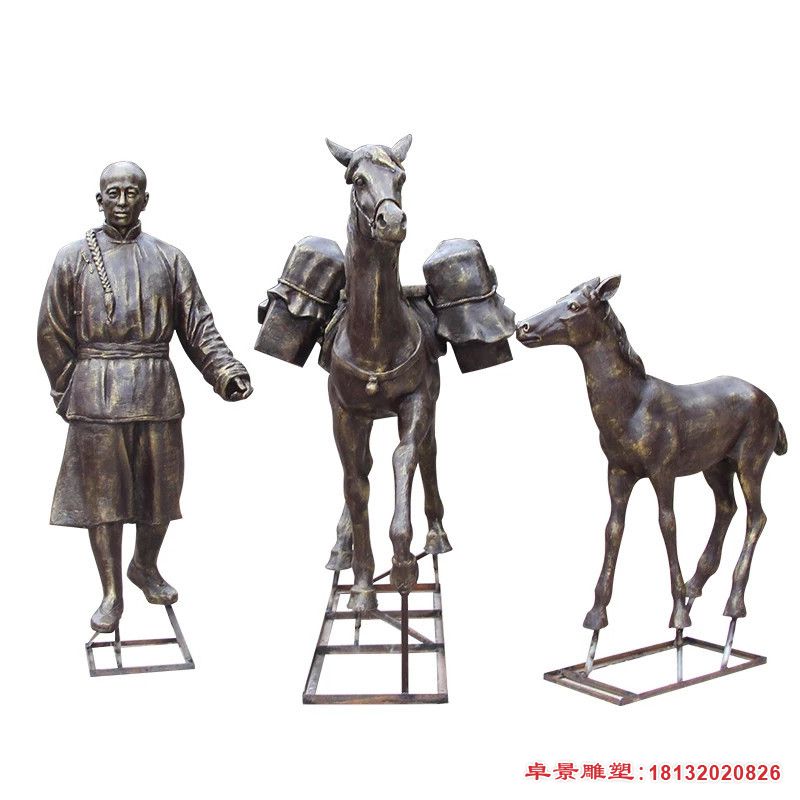 牵马的清朝人物雕塑