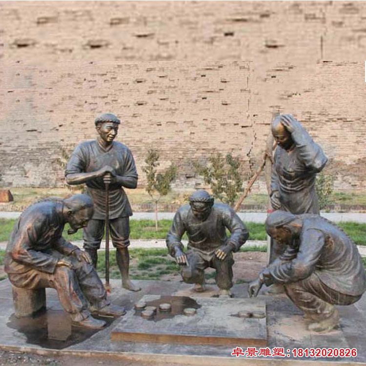 清朝人物下象棋铜雕