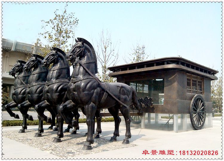 四匹马的马车铜雕