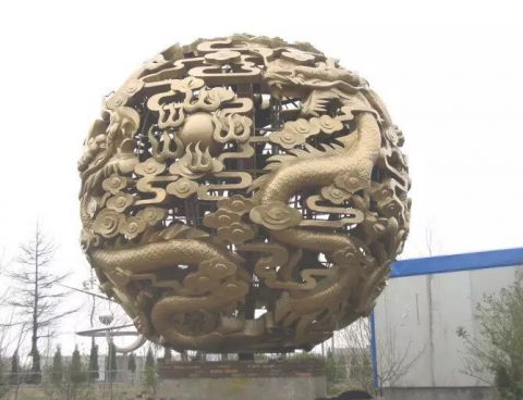 大型城市景观龙戏珠镂空球铜雕