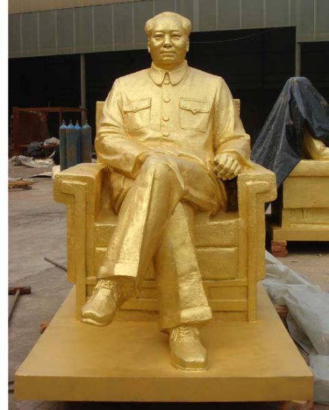 坐式贴金毛泽东铜雕