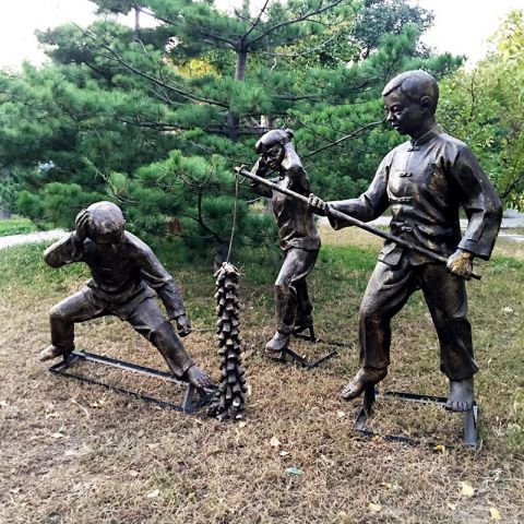 公园放鞭炮儿童铜雕