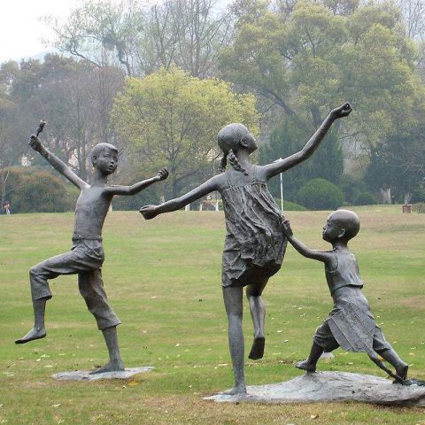 公园人物放风筝的儿童铜雕