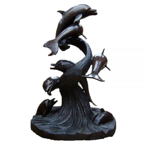 公园海豚喷泉铜雕