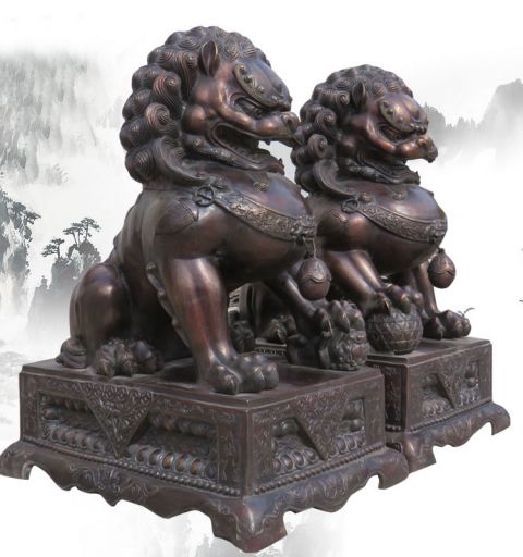 铸铜镇宅狮雕塑