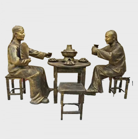 吃火锅的古代人物铜雕
