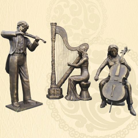 弹奏竖琴演奏乐器的人物铜雕