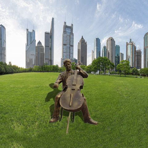 拉大提琴的音乐人物铜雕