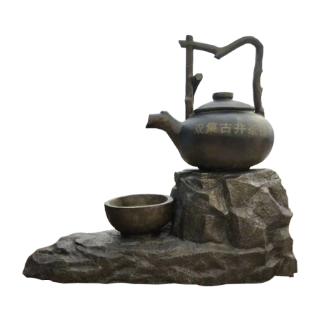 流水茶壶茶杯铜雕