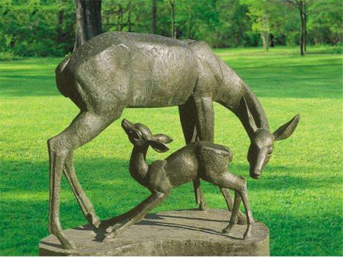 母子鹿动物铜雕