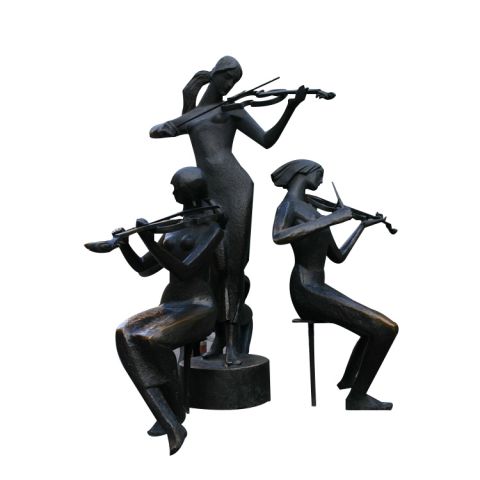 演奏乐器的女孩铜雕 