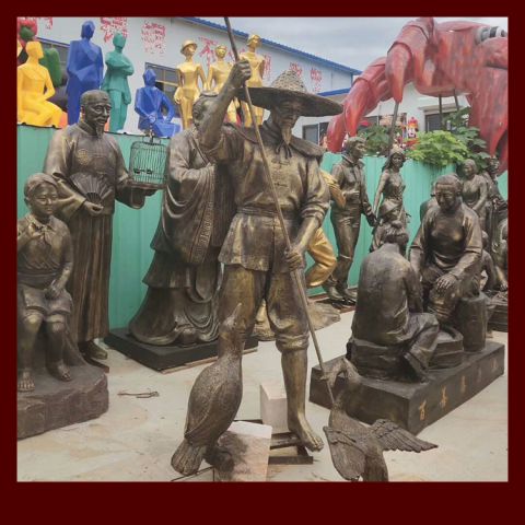渔翁和鸬鹚铜雕