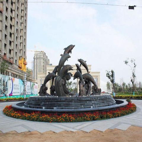 海豚动物喷泉铜雕