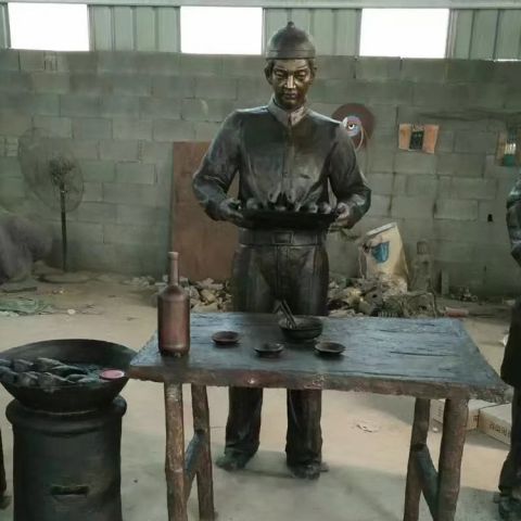 铸铜做饭人物铜雕 