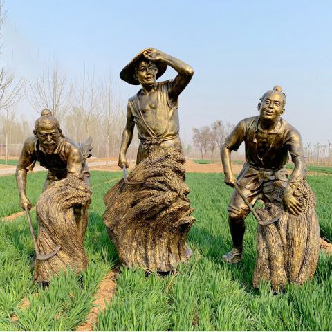 农耕割麦子人物铜雕